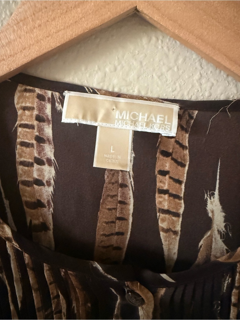 Michael Kors Brown and Tan Feather-Print Button Blouse - Picture 3 of 9